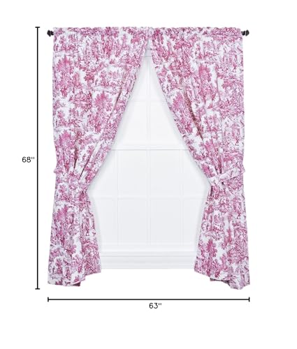 Victoria Park Toile 68-Inch-by-63 Inch Tailored Panel Pair with Tiebacks, Red