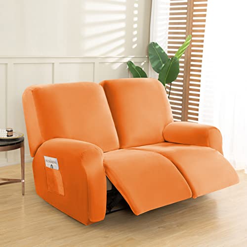 Mifxin Velvet Loveseat Recliner Cover 2 Seat Recliner Sofa Covers Recliner Chair Covers Double Recliner Slipcovers 6 Pieces Cushion Couch Anti-Slip Recliner Furniture Protector (Orange) #TOP3