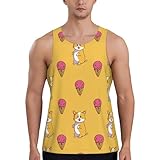 Workout Tank Tops for Men - Cute Dog Ice Cream Quick Dry Muscle Sleeveless Shirts for Men with Running