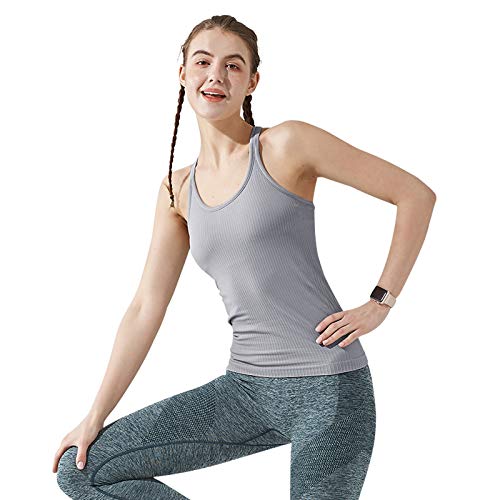 Yoga Racerback Tank Top For Women With Built In Bra,Women's Padded Sports Bra Fitness Workout Running Shirts (Gray, Small) #TOP3