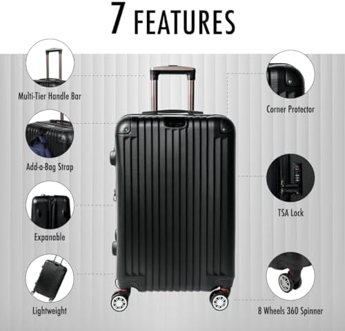 URBANlite Vertez 20"/24"/28" | 8-Wheel Spinner | TSA Lock | Expandable | Hard Case Luggage (Black, Carry-On 20-Inch) 1