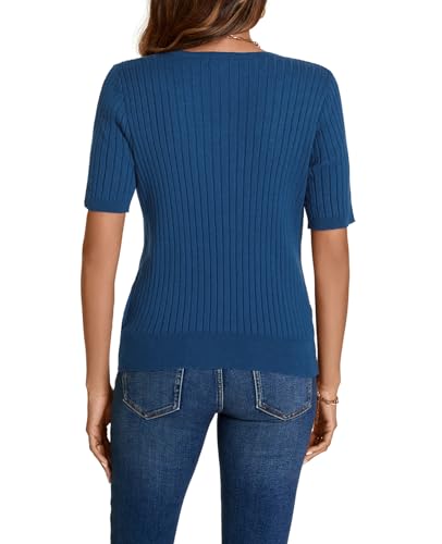 Image of Women Summer Knit Shirt Blouse V Neck Short Sleeve Pullover Sweater Tops
