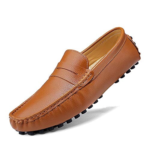 Driving Loafer for Men Boat Moccasins Slip On Style PU Leather Low Top Pure Colors Round Toe(Brown,10 M US)3
