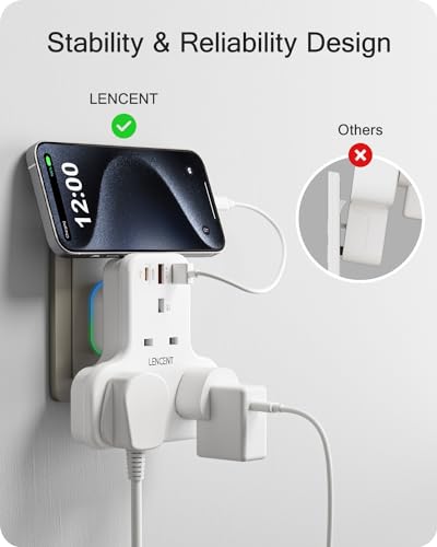 LENCENT 3 Way Plug Adaptor with 3 USB Slots PD&QC 20W, Multi Plug Extension 3 Plugs USB Socket - Image 4