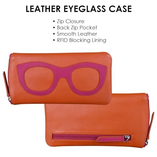Image of ili New York Smooth Leather Soft Eyeglass Case, Zip Closure with RFID Blocking Lining, Travel-Friendly in Vibrant Colors
