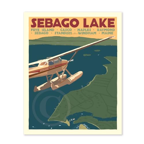 Alan Claude Sebago Lake Maine Seaplane Print (8x10 Travel Poster, Wall Decor Art)