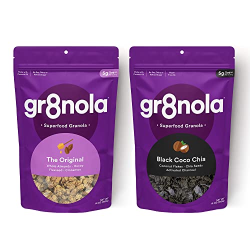 Gr8Nola 2-Pack Bundle - Includes The Original And Black Coco (Charcoal) Chia - Healthy, Low Sugar, Superfood Granola Cereal - Soy Free, Dairy Free And No Refined Sugar - 10 Ounces Each #TOP4