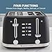 West Bend Toaster 4-Slice Extra-Wide and Deep Slots with 3 Functions and 7 Shade Settings Manual Toast Lift Lever Auto Shut-Off and Removable Crumb Tray, 1500-Watts, Black