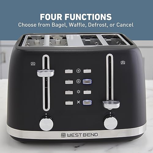 West Bend Toaster 4-Slice Extra-Wide and Deep Slots with 3 Functions and 7 Shade Settings Manual Toast Lift Lever Auto Shut-Off and Removable Crumb Tray, 1500-Watts, Black by West Bend - Image 5