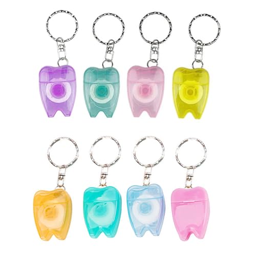Lot de 8 fils dentaires cirés de 15 m avec porte-clés pour voyage et extérieur Couleurs aléatoires