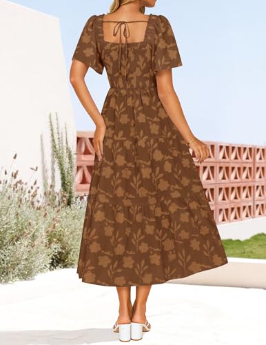 Image of ZESICA Wedding Guest Dresses for Women Summer 2026 Boho Floral Midi Dress Flowy Beach Vacation Graduation Long Dresses