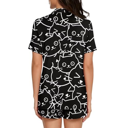 Image of Women's Short Sleeve Sleepwear Button 2 Piece Plus Size Pajamas Casual Soft Stretchy Funny Nightwear with Pockets