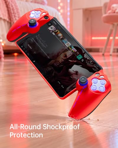Image of UYIYE PlayStation Portal Case, Rubber Skin Cover for PS Portal Remote Player, Thin Fit Designed Protective Case with Comfortable Grip, Shockproof Scratch Resistant & Heat Dissipation Design-Red&Balck