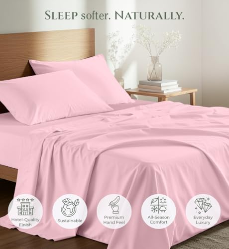 Image of Royale Linens 100% Organic Cotton Queen Size Flat Sheet Only - Percale Top Sheets - Queen Flat Sheet Sold Separately - Lightweight & Super Soft 100% Cotton Pink Bed Sheets Only (90 inch x 102 inch, Pink)