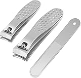 Nagelknipser, Terresa 3 STÜCKE Scharfe Fingernagelknipser, Professionelle Zehennagelknipser aus Edelstahl, Nagelschneider für Frauen, Männer und Kinder mit Nagelfeile (Silber)