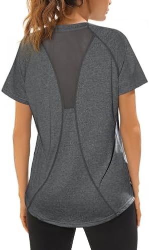 Wayleb UV Sportshirt Damen Kurzarm V-Ausschnitt Sommer T-Shirts Mesh Rücken | Leicht, Atmungsaktiv, Schnelltrocknend, Mesh-Rückseite, Lockere Passform, Sommer, Laufen, Fitness, Yog