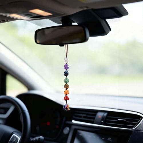 Image of Runyangshi Large 7 Chakra Raw Crystal Hanging Ornament - 30-40cm Handmade with Natural Stones for Home, Window, Feng Shui, Meditation, Yoga & Energy Healing