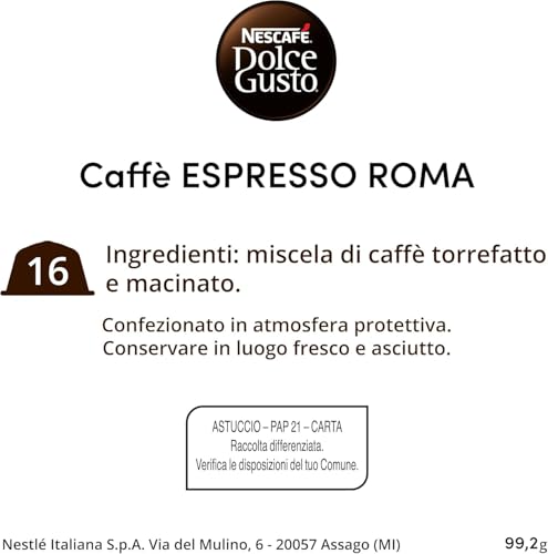 Image of Nescafe Dolce Gusto Espresso Roma Coffee Pods By COUGAR | Intensity 8 Cremoso Blend | Italian Inspired Rich & Smooth Roast | Compatible with Dolce Gusto Machines | 16 Capsules | Aromatic Balanced Espresso | Premium Coffee Experience - (Imported-UK)