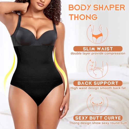 Image of Werena Tummy Control Thong Shapewear for Women High Waist Shaping Underwear Seamless Thongs Panties