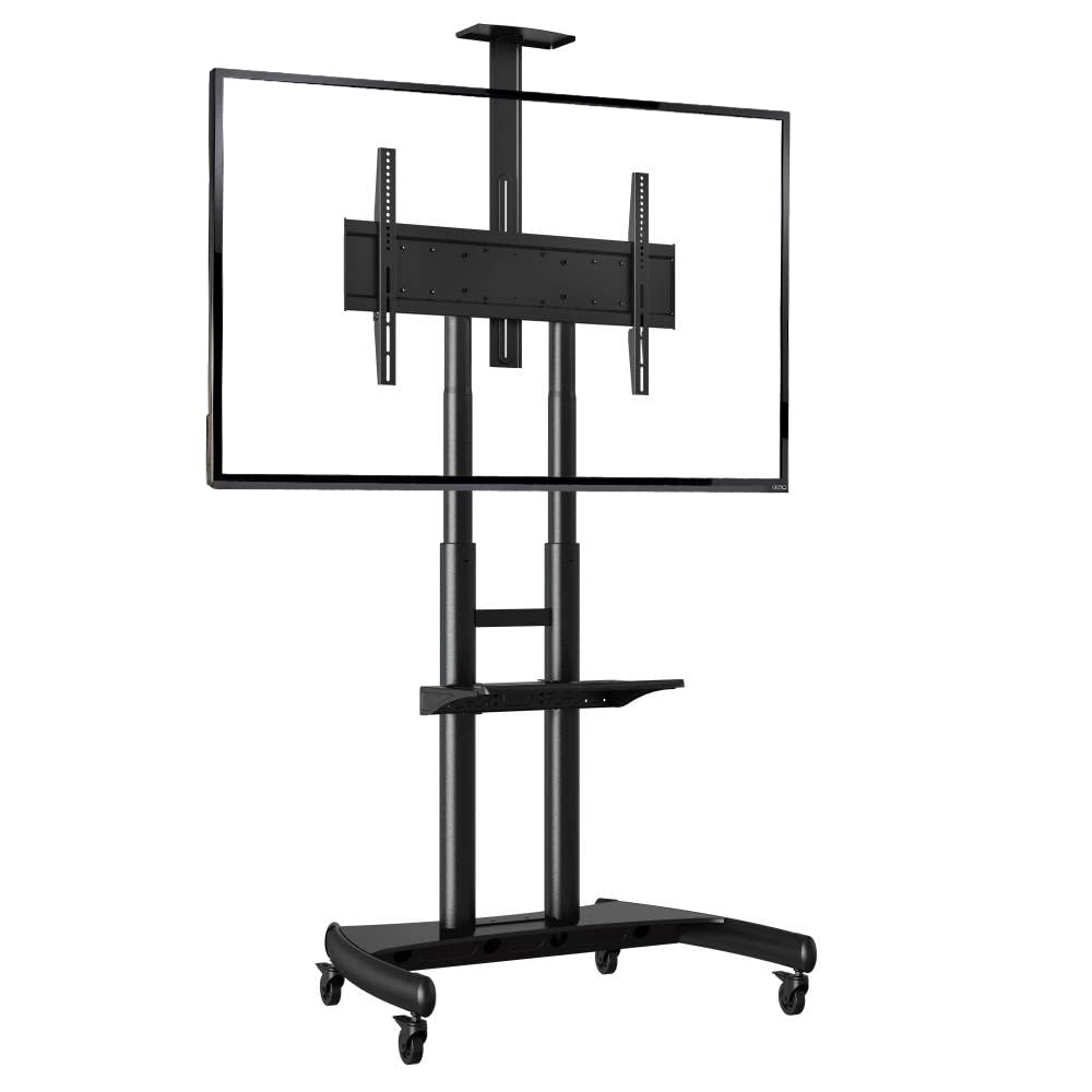 Ergosolid Pied Pivotant et Réglable en Hauteur de 55 à 80 Pouces Chariot TV Meuble Télé Support avec Roulette VESA Max de 800 x 500 mm Capacité Max de 90,9 kg, Noir