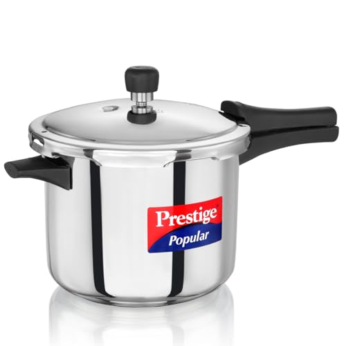 Prestige 5 Litre Stainless Steel Popular Outerlid Pressure Cooker |Gas & Induction Compatible|3 layers sandwich bottom|Controlled Gasket Release System|5 Years warranty|ISI Certified