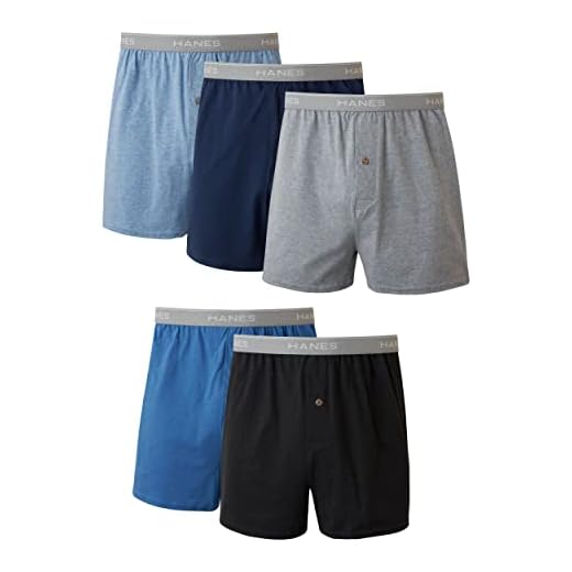 Hanes Boxers masculinos, cuecas boxer confortáveis de malha de algodão, cuecas boxer de algodão com absorção de umidade, pacote com 5, Sortido - Pacote com 5, G