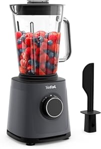Tefal PerfectMix Essential Hochgeschwindigkeits-Standm... stufenlos einstellbare Geschwindigkeit, Pulsfunktion, abnehmbare Powelix-Klingen, hitzebeständiger 2 l Glasbehälter, 1200 W, Grau, BL771BF0