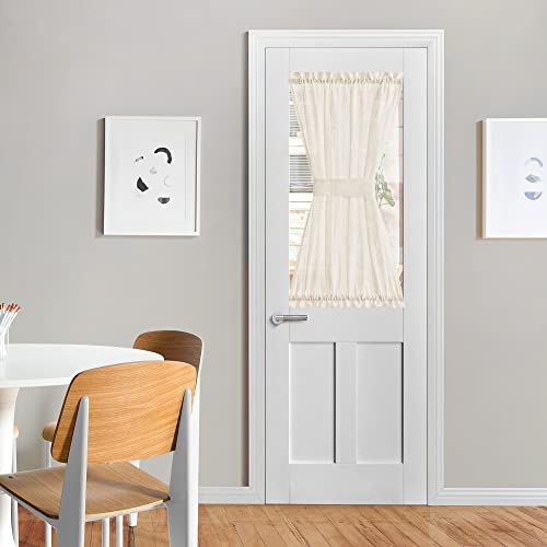 NICETOWN French Door Sheer Curtains for Front Back Patio Glass Door Light Filtering Window Treatment with 1 Tieback, 26" Width x 40" Length, Beige, 1