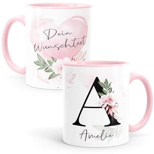 SpecialMe® Kaffee-Tasse mit Buchstabe Initiale Monogramm personalisiert mit Namen Wunschtext persönliche Geschenke Rosa Keramik-Tasse