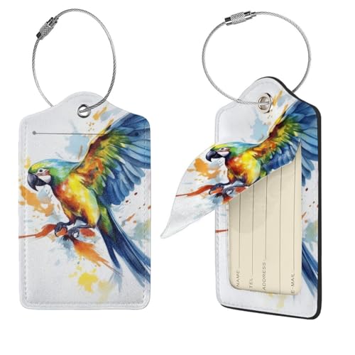 Étiquettes de bagage personnalisées Flying Parrot en lot de 4 pour valises et sacs