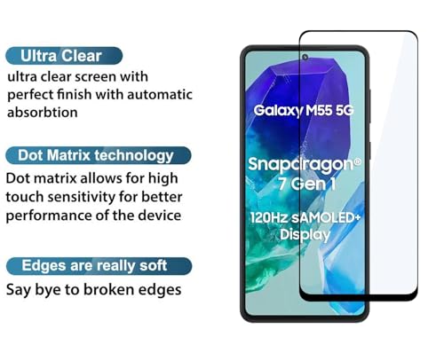 Image of 100FIT Tempered Glass For Samsung Galaxy M55, M55s 5G With Full Glue Edge To Edge Coverage And Easy Installation Kit
