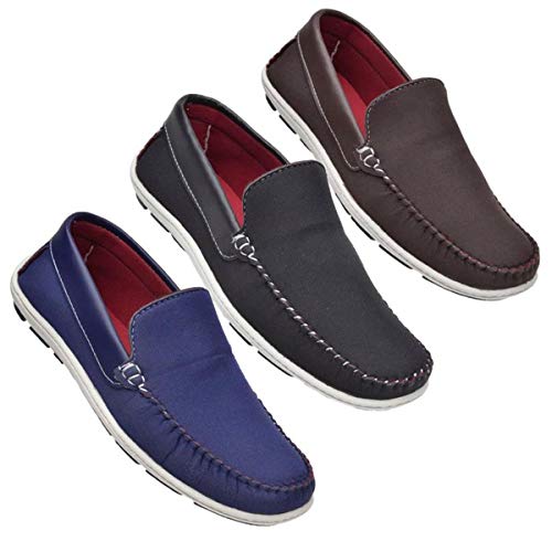 Kit 3 Pares Masculino Mocassim/Driver Em Jeans (41, Preto, Azul e Marrom)