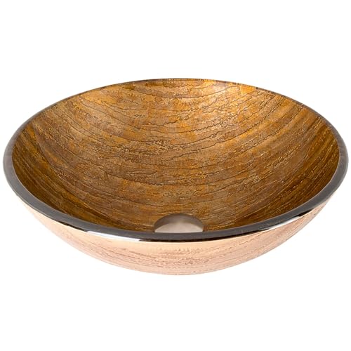 Vigo Vessel Sink Amber Sunset - 17” Artistic Round Bowl Sink for Bathrooms, Tempered Glass Above Counter Bathroom Sink with NonStickShield, QuickDrain & TempGuard, Modern Luxury Design