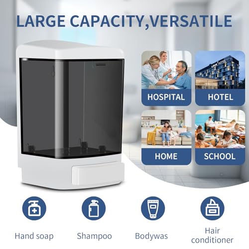 RMERVE 2PCS Commercial Soap Dispenser Plastic Wall Mounted Soap Dispenser 33.8 oz 1000 ml Plastic Hand Wash Soap Wall Dispenser for Bathroom Kitchen Hotel Liquid Gel Shampoo Chamber (Black)