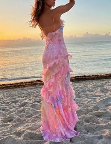 Image of Women Summer Elegant Sling Midi Ruched Bodycon Dress Solid Color Backless Slim Party Cocktail Dresses