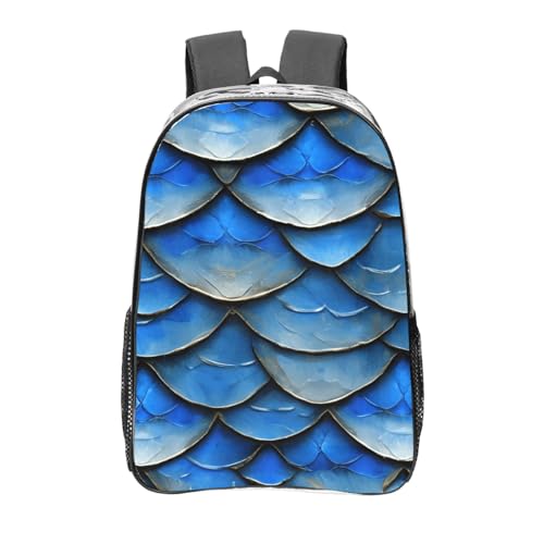blue fish scale Print Work Travel Stadium Events Transparent Backpack PVC Clear Bag Large Side Pockets