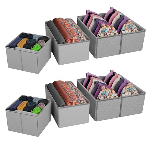 Image of Skrill Non-Woven 6-Piece Foldable Clothing Storage Box Set | Cube Baskets, Bins & Dividers for Closet & Dresser Drawer Organization | Storage for Shirts, Pants, Underwear, Bras, Socks & More (Grey)