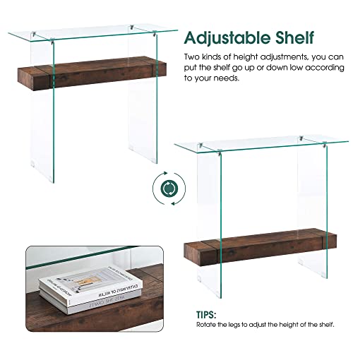 Ivinta Narrow Glass Console Table With Storage Modern Sofa Table Entryway Table Glass Writing Desk Small Computer Desk Tv Table Buffet Table Modern Accent Table For Small Space (Dark Brown, 39.4) #TOP4