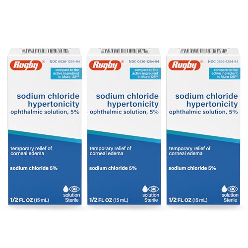 Rugby Sodium Chloride Hypertonicity Ophthalmic Eye Solution 5% - Sodium Chloride Eye Drops for Temporary Corneal Edema Symptom Support - Alcohol-Free - 0.5 Fl. Oz. (3-Pack)