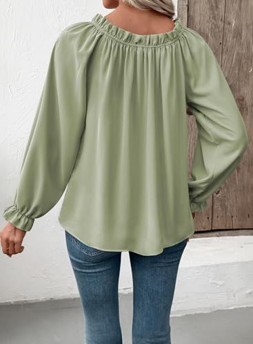 EVALESS Off the Shoulder Tops for Women Blouses Dressy Casual,Light Green,L — view 5