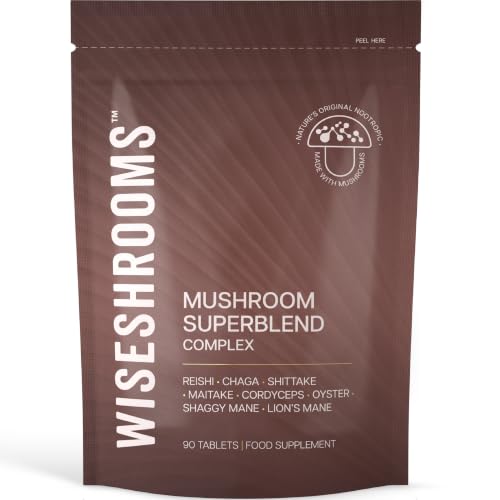 Mushroom Complex 1200mg | 8 Mushroom Blend with Lions Mane Reishi Chaga Cordyceps and More | High Strength Nootropic Brain Supplement | from Fruit Bodies | 90 Vegan Tablets | by Wiseshrooms