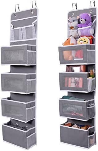 Aeeteek 1 Pack Over The Door Hanging Organizer 5-Shelf Closet Cabinet Storage Bag 49.2 * 13 * 5.5 in Wall Mount Large Capacity Hanging Shelves Drawers for Kitchen Bathroom Nursery (Grey)