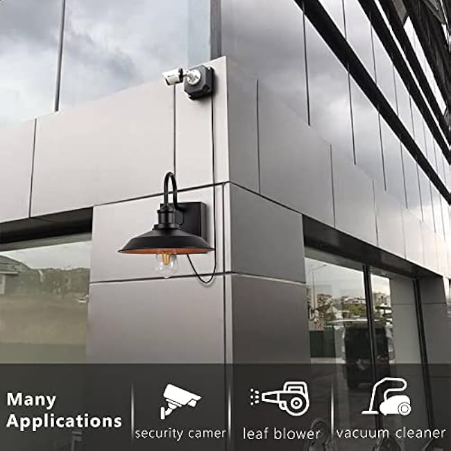 Outdoor Lights Fixture with GFCI Outlet, Black Porch Light, Waterproof Exterior Barn Wall Lights Fixture, Industrial Farmhouse Wall Sconce Wall Mount, Outside Lights for House,Patio Garage