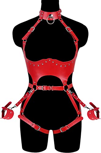 Bgmer Women Waist Garter Belt Full Body Harness Photography Dance Rock Halloween Leather Cage Chest Strap Punk (Red) #TOP2