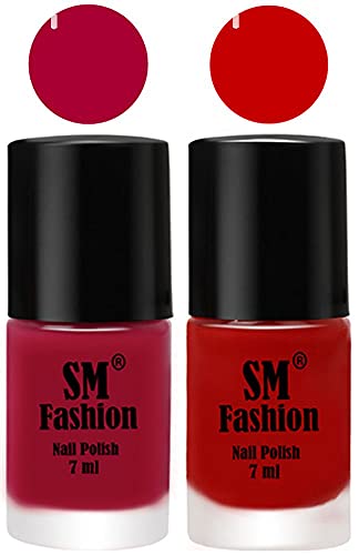 Image of Long Lasting Nail Polish | Nail Paint Combo 7 ml Each) - Set of 2 Dark Magenta-Orange
