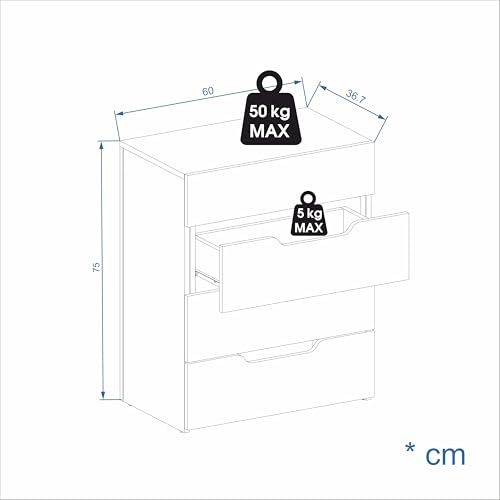 Komto Bureau Pliable Anthracite/Chêne avec 3 Tiroirs – Table Informatique PC, Meuble de Travail Gain de Place pour Petit Espace | FOLDY 128 x 60 x 75 cm – vue 3