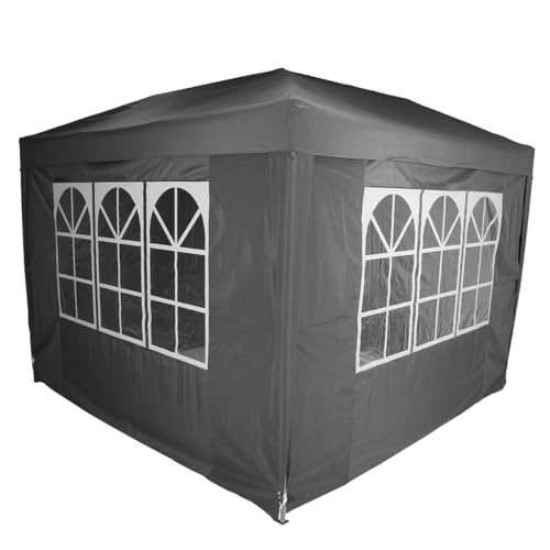 Image of Charles Bentley 3 x 3m Pop Up Gazebo With 4 Sides Easy Assembly with Carry Bag - Grey