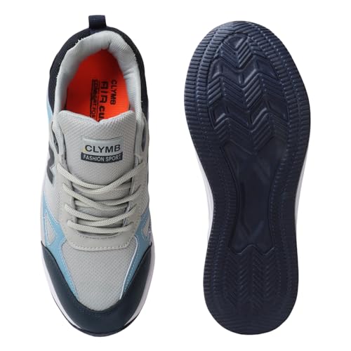 Image of CLYMB Men's Suri-Grey Blue Fashion Series Sports Shoes for Running Dancing Stylish Casual Trendy Sneakers