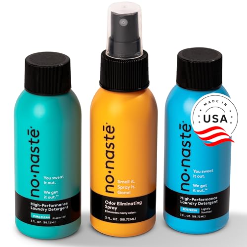 Nonaste Mini Travel Fresh Kit (3 Oz Pack of 3) TSA Approved Odor Eliminating Spray & Laundry Detergent Set Zen Fresh + Pure Clean On-the-Go Odor Control for Travel Gym & Outdoor Activities
