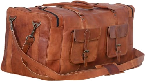 IZAC & DAUD Vintage Leather Duffel Bag for men Travel Sports Overnight Weekend Leather Duffle Bag for Gym Sports weekend bag (30 inch)2